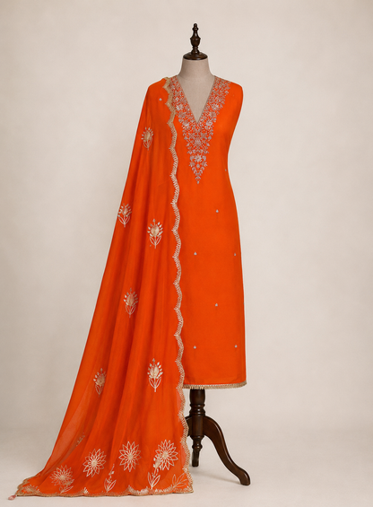 Tangerine Glow Viscose Organza Suit