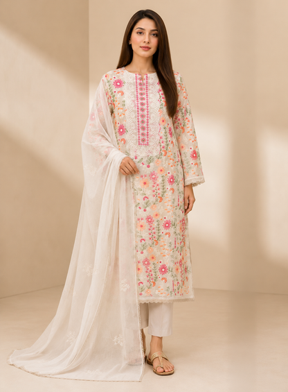 Floral Embroidered Pure Cotton Suit