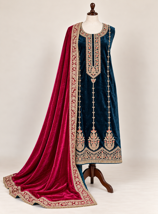 Embroidered Velvet Ensemble
