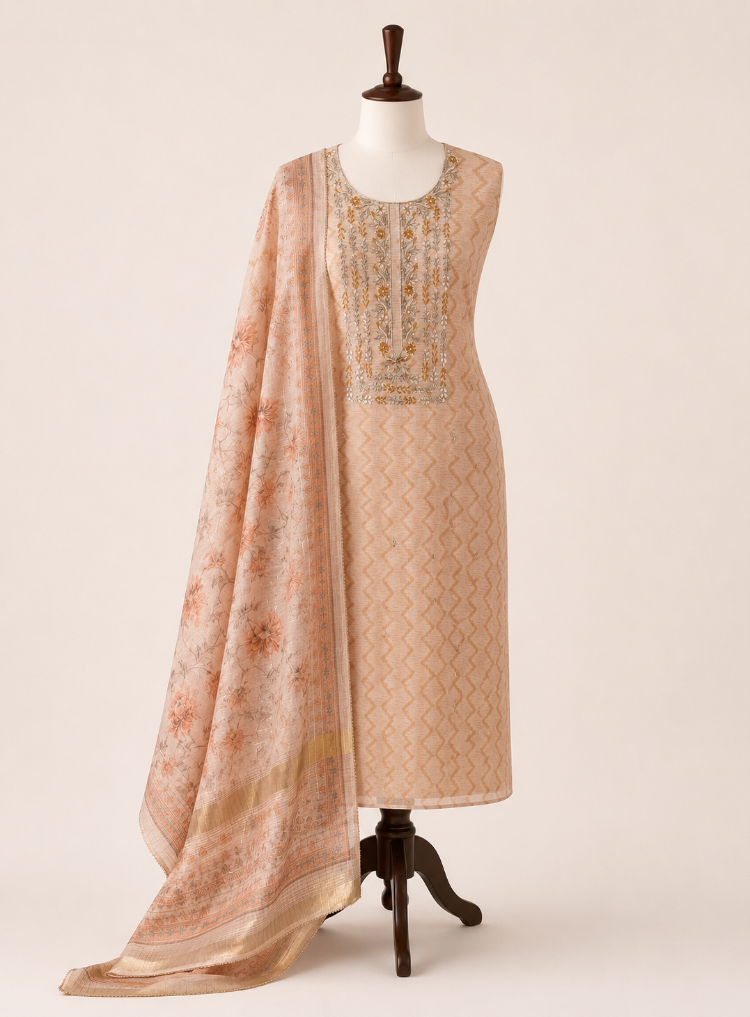 Pastel Glow in Linen with Exquisite Handwork
