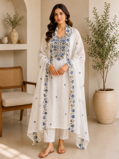 Floral Embroidered Linen Suit