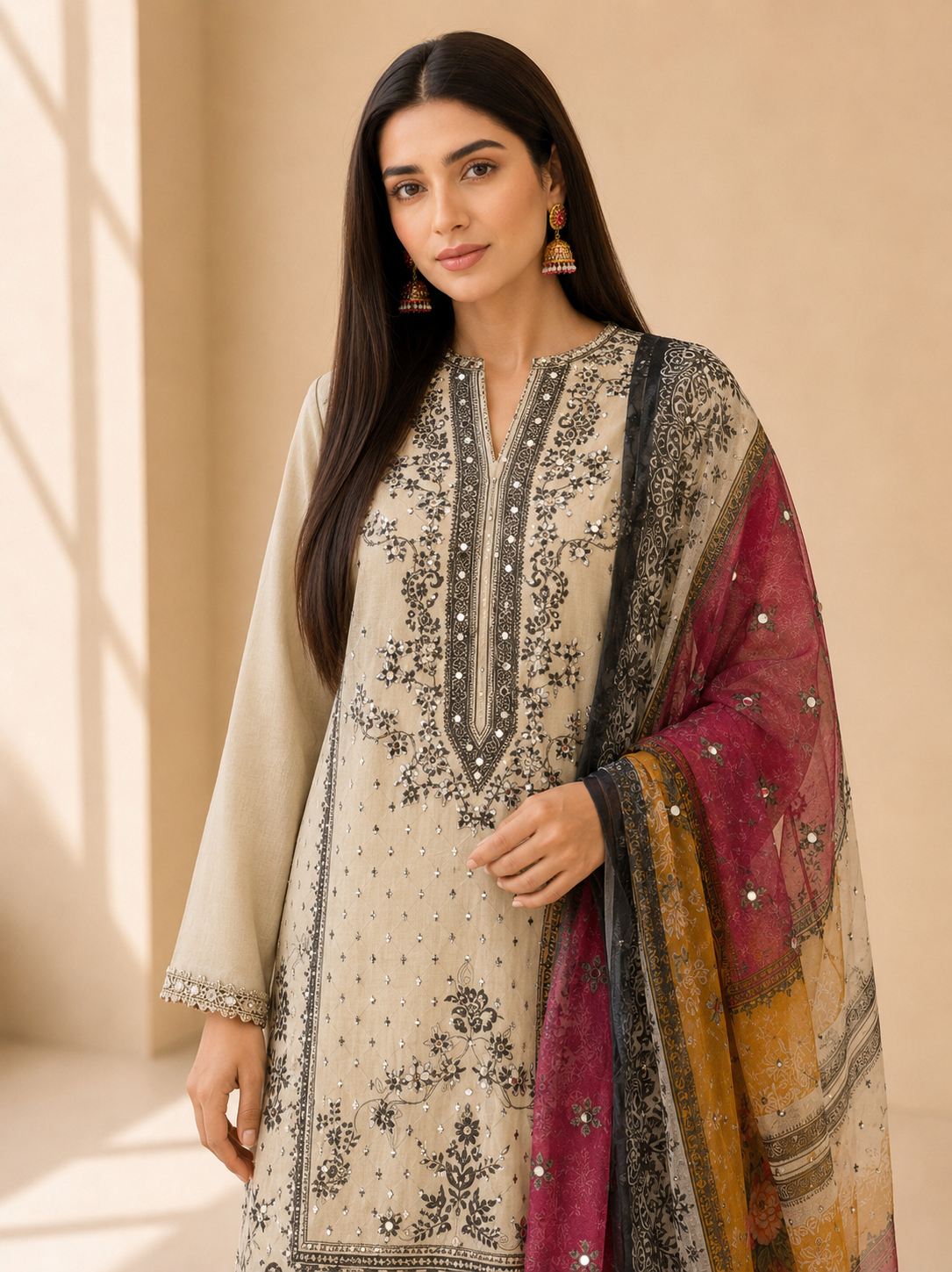 Pakistani print mirror Crepe Suit