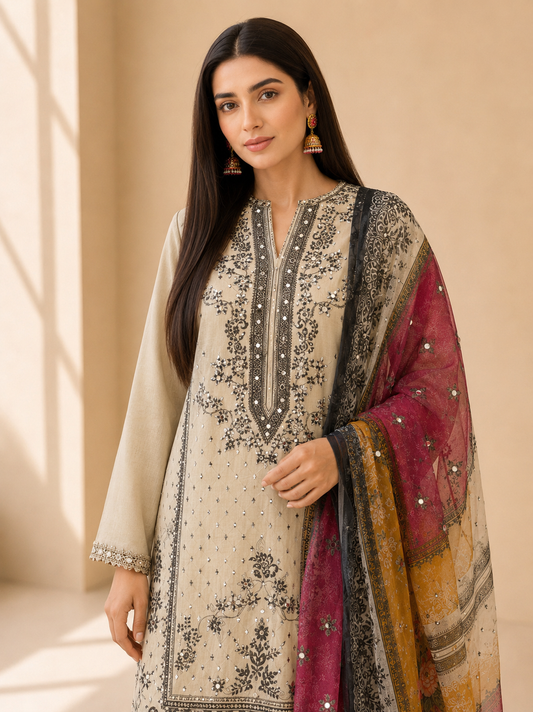 Pakistani print mirror Crepe Suit