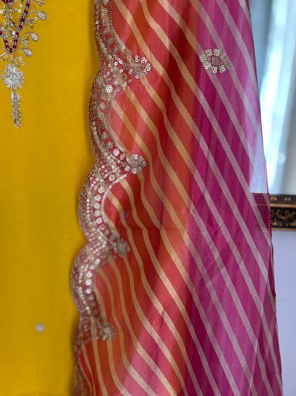 Exquisite V-Neck Butter Crepe Suit with Handcrafted Elegance