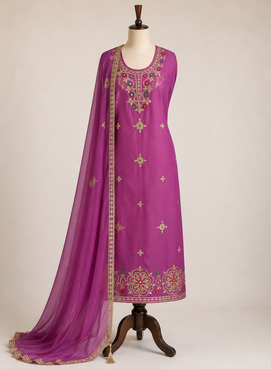 Royal Purple Traditional Kachha Gota Suit Set
