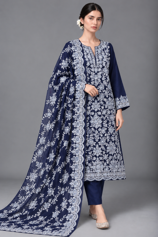 Full Jaal Kashmiri Embroidered Suit with Chiffon Jaal Dupatta