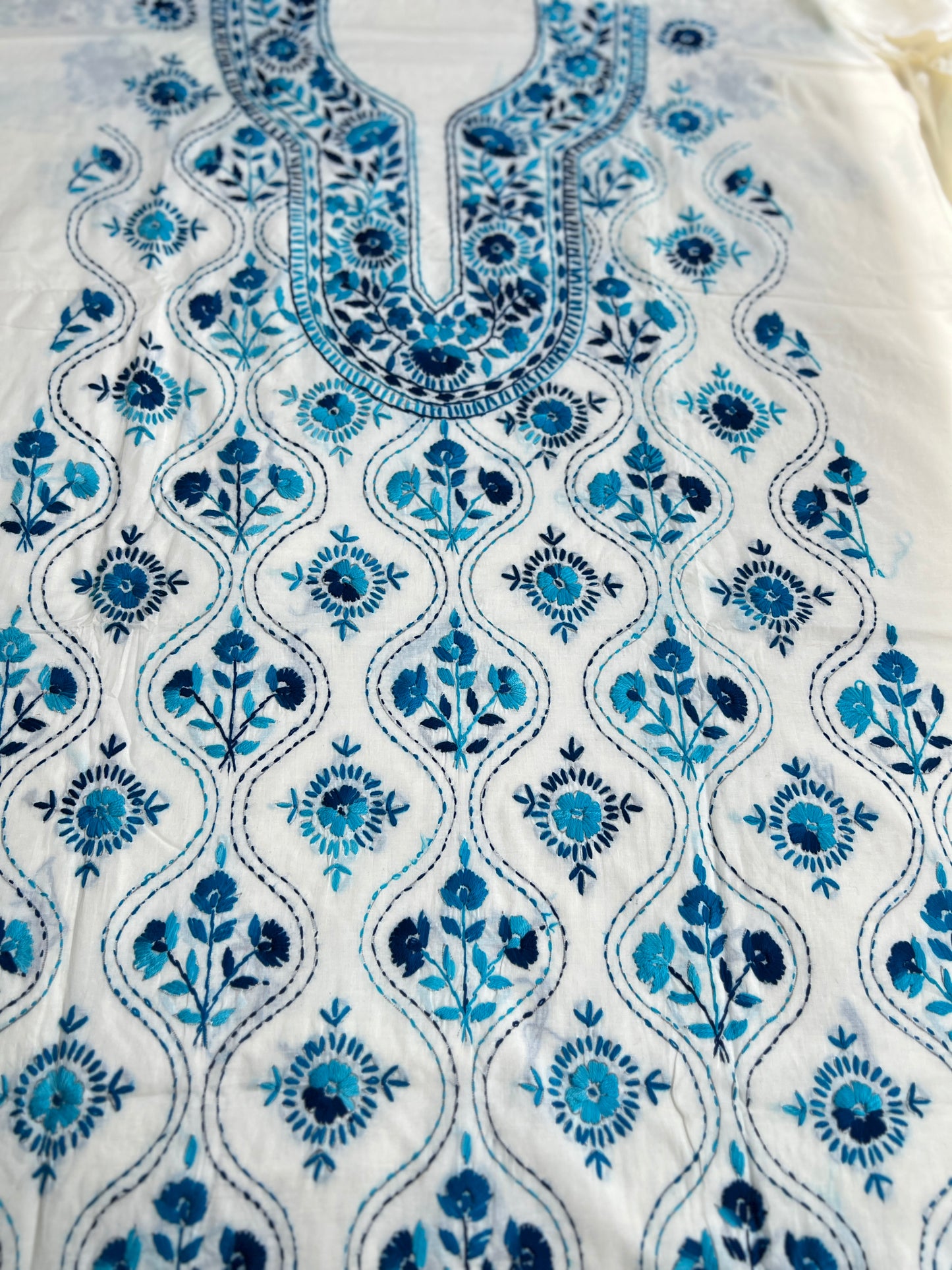 Ivory & Midnight Blue Hand Embroidered Cotton Suit Set