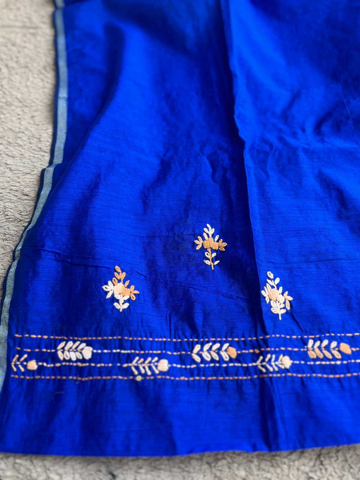 Blue Hand-Embroidered Chanderi Silk