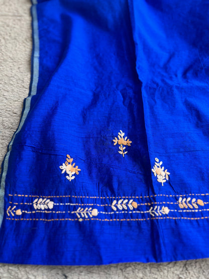 Blue Hand-Embroidered Chanderi Silk