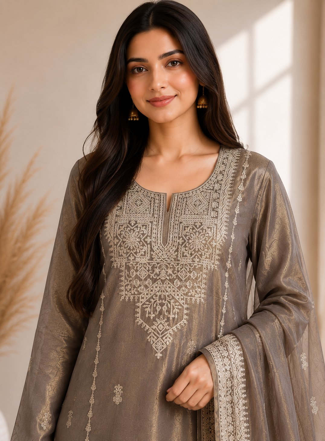 Luxe Shimmer Silk with Lace & Embroidered Detailing