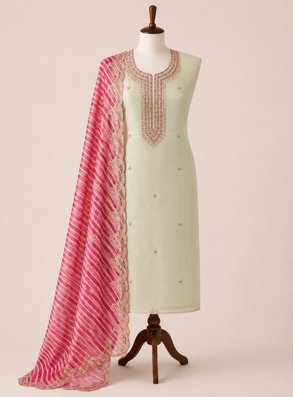 Handcrafted Gotawork Suit Set with Embroidered Laheriya Dupatta