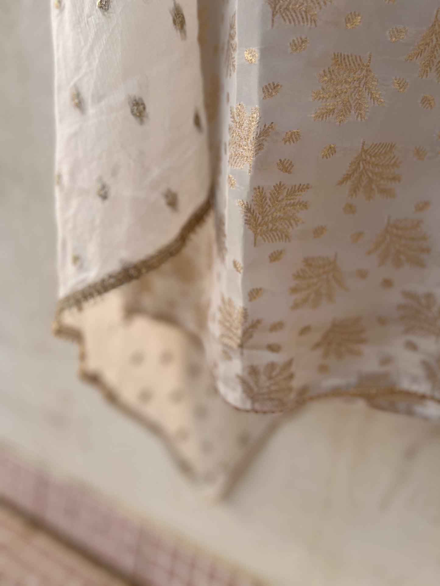 Milk Moon Shimmer Jacquard Banarasi Silk Suit with Chiffon Boota Dupatta