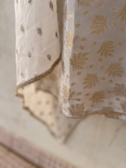 Milk Moon Shimmer Jacquard Banarasi Silk Suit with Chiffon Boota Dupatta