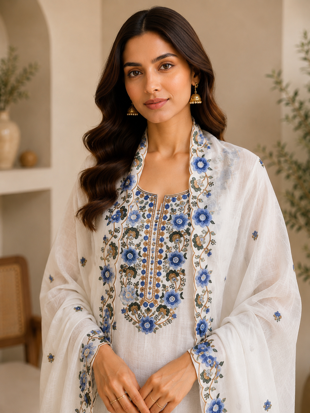 Floral Embroidered Linen Suit