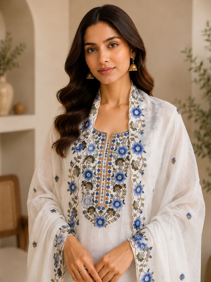 Floral Embroidered Linen Suit