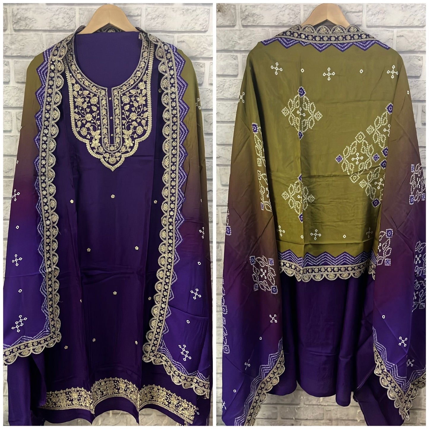 Dori work  Russian Silk suit with Bandhani print Dupatta