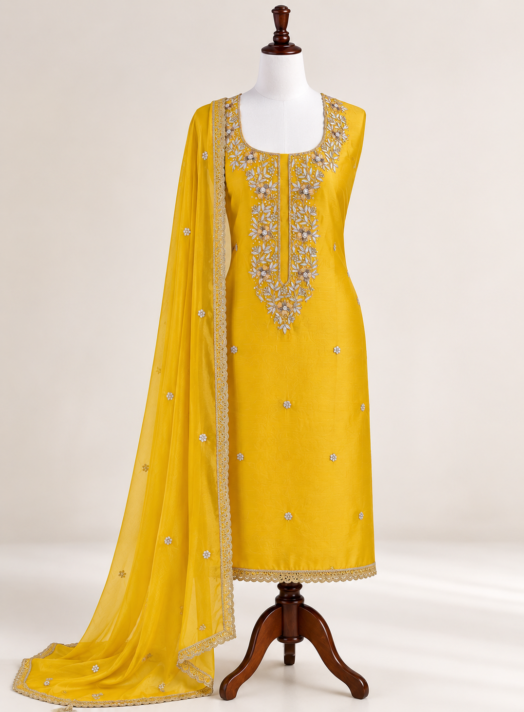 Sunlit Yellow Hand-Embroidered Chanderi Suit Set