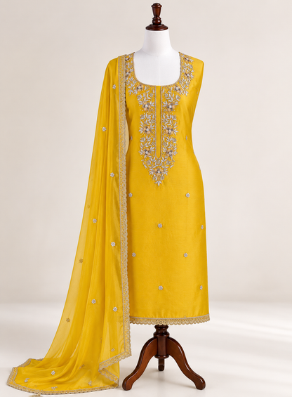 Sunlit Yellow Hand-Embroidered Chanderi Suit Set