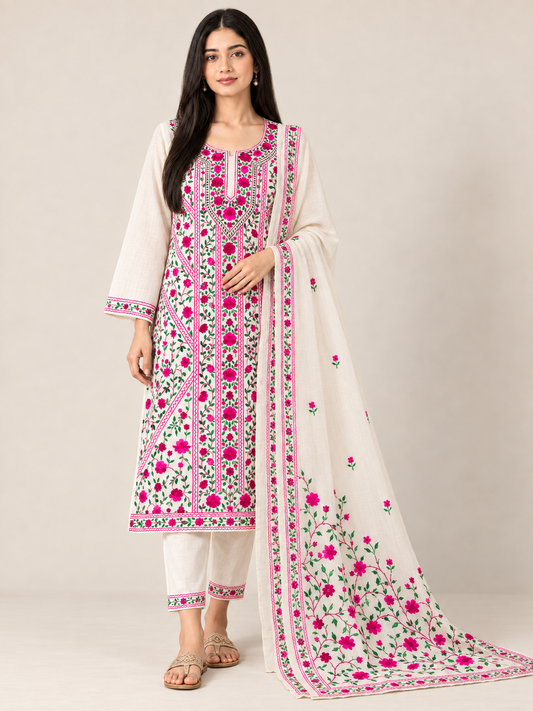 Gulbahar Ivory Hand-Embroidered Suit Set
