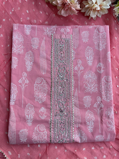 Soft Blush Pink Cotton Suit with Elegant Handwork
