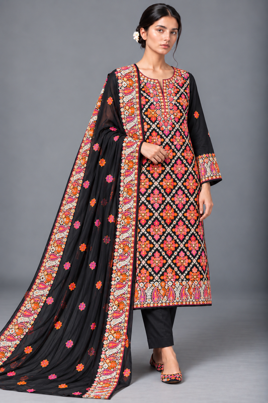 Black Timeless Kashmiri Unstitched Salwar Suit