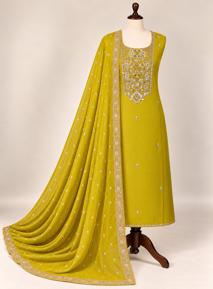 Royal Shimmer Silk Suit with Exquisite Zardozi & Gota Handwork