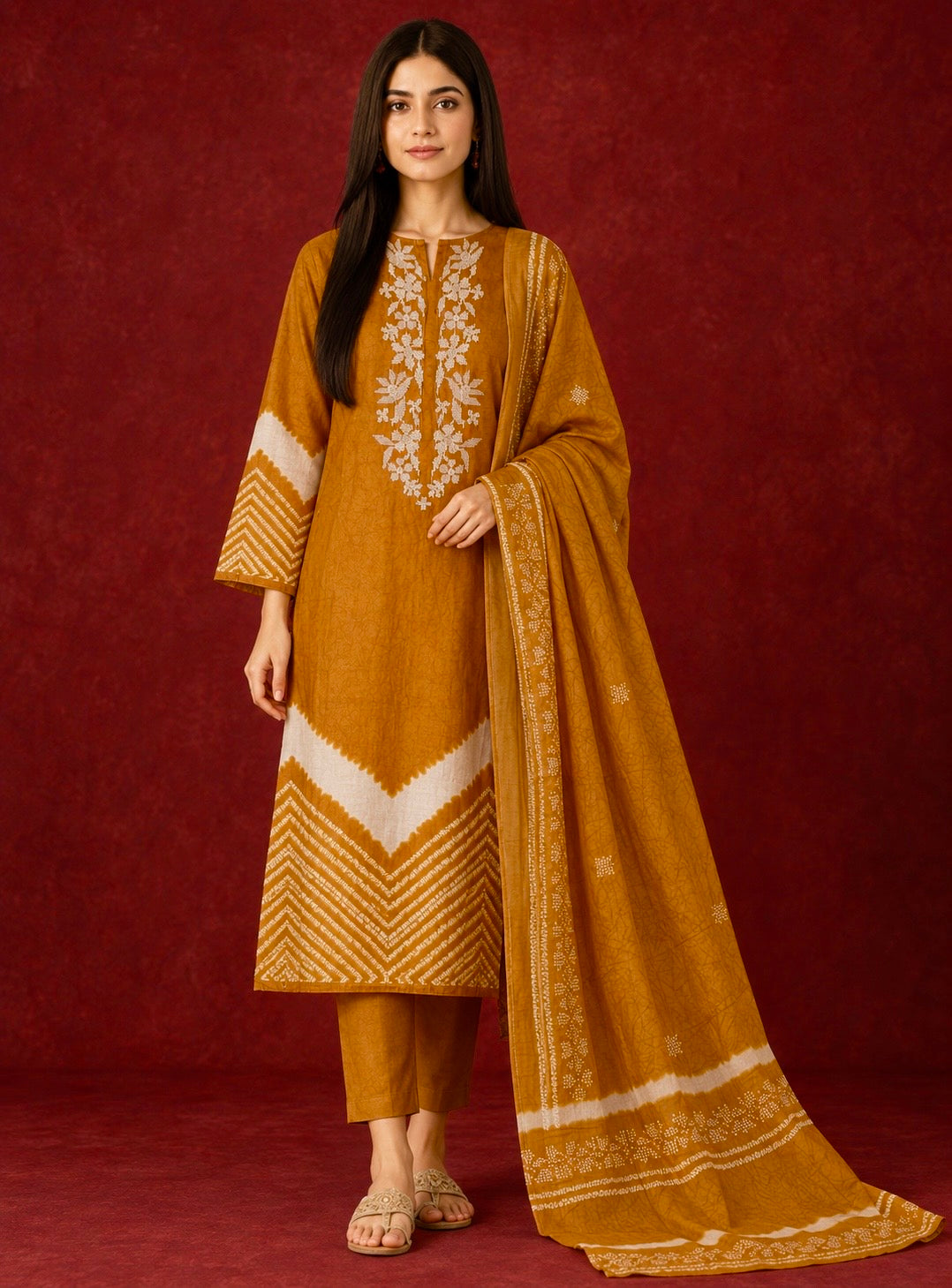 Chevron Bloom Embroidered Suit Set