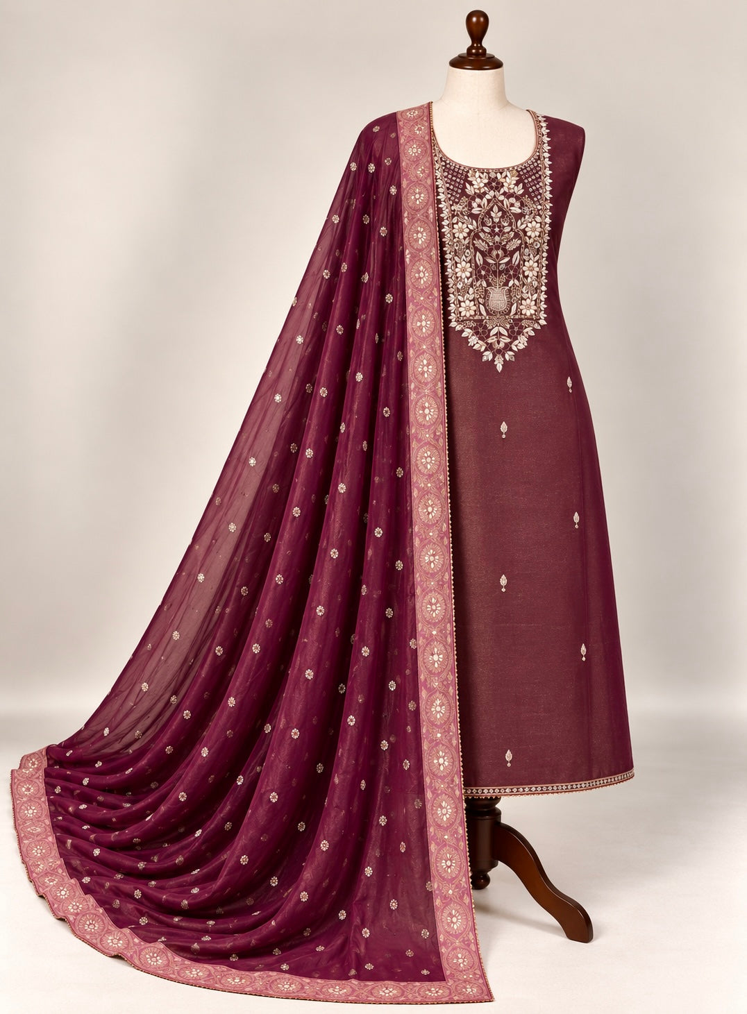 Royal Shimmer Silk Suit with Exquisite Zardozi & Gota Handwork