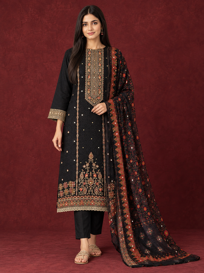 Mirror & Cutdana Embellished Russian Silk Suit Set