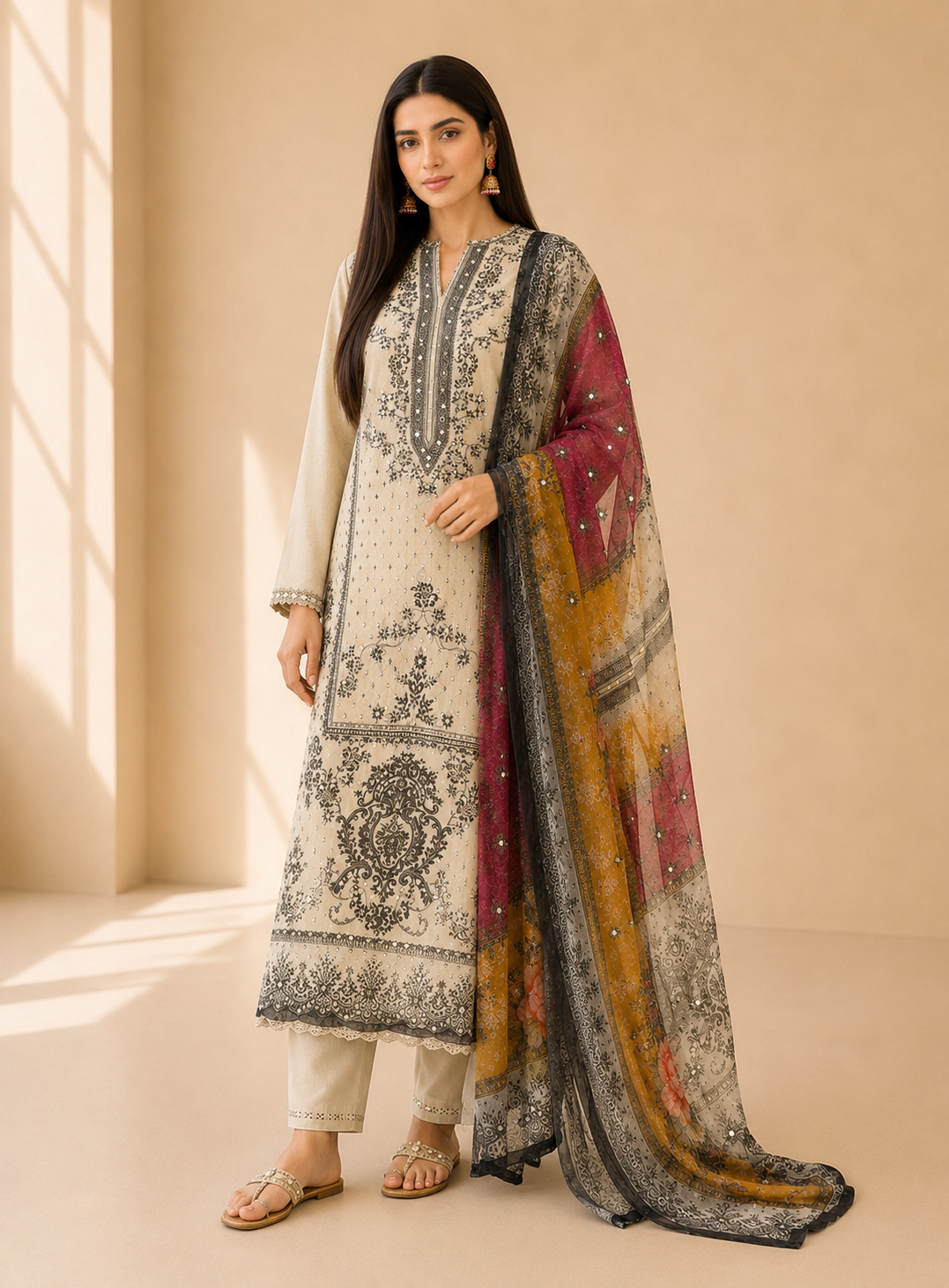 Pakistani print mirror Crepe Suit