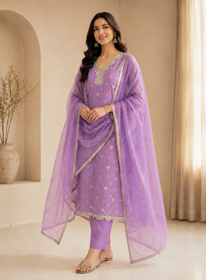 Shimmering Silk Top with Exquisite Lace & Gota Detailing