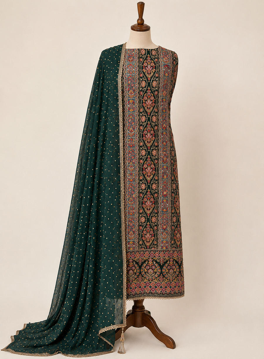 Sabyasachi-Inspired Russian Silk Suit with Mukesh Chiffon Dupatta