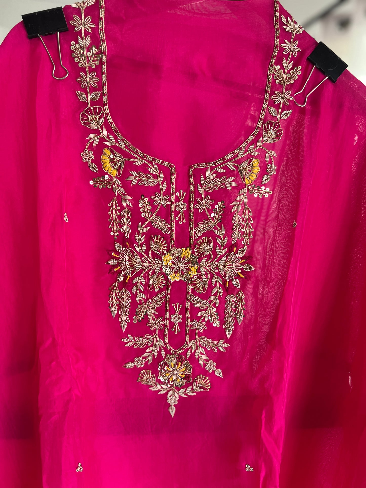 Fuchsia Russian Crepe Suit with Intricate Hand Embroidery & Georgette Banarasi Dupatta