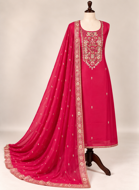 Royal Shimmer Silk Suit with Exquisite Zardozi & Gota Handwork