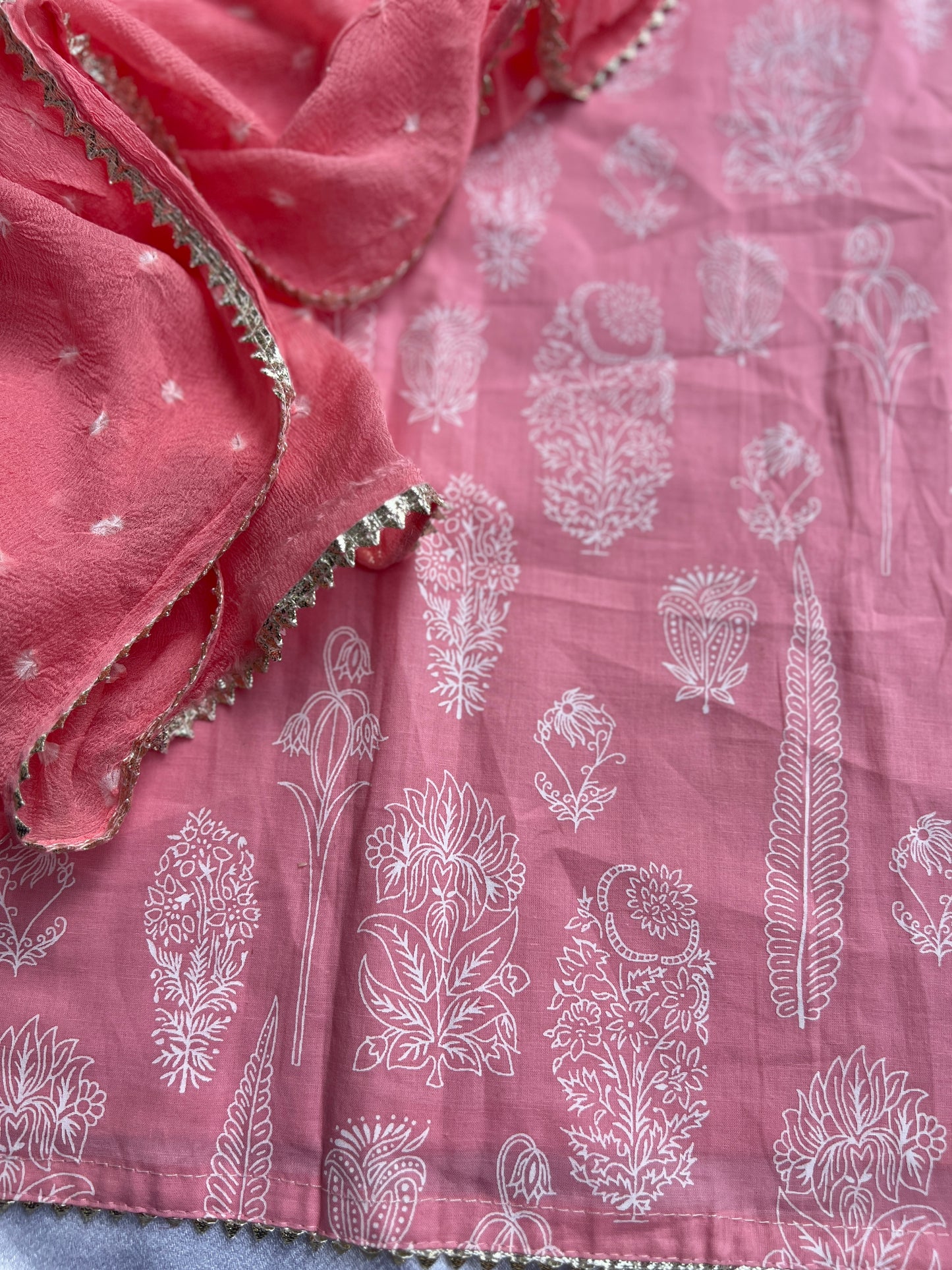 Soft Blush Pink Cotton Suit with Elegant Handwork