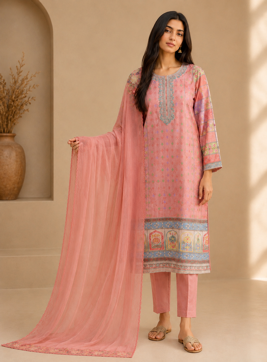 Timeless pakistani Printed Maslin Salwar Suit