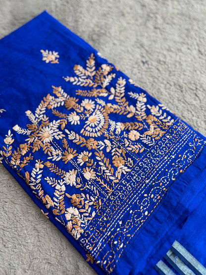 Blue Hand-Embroidered Chanderi Silk