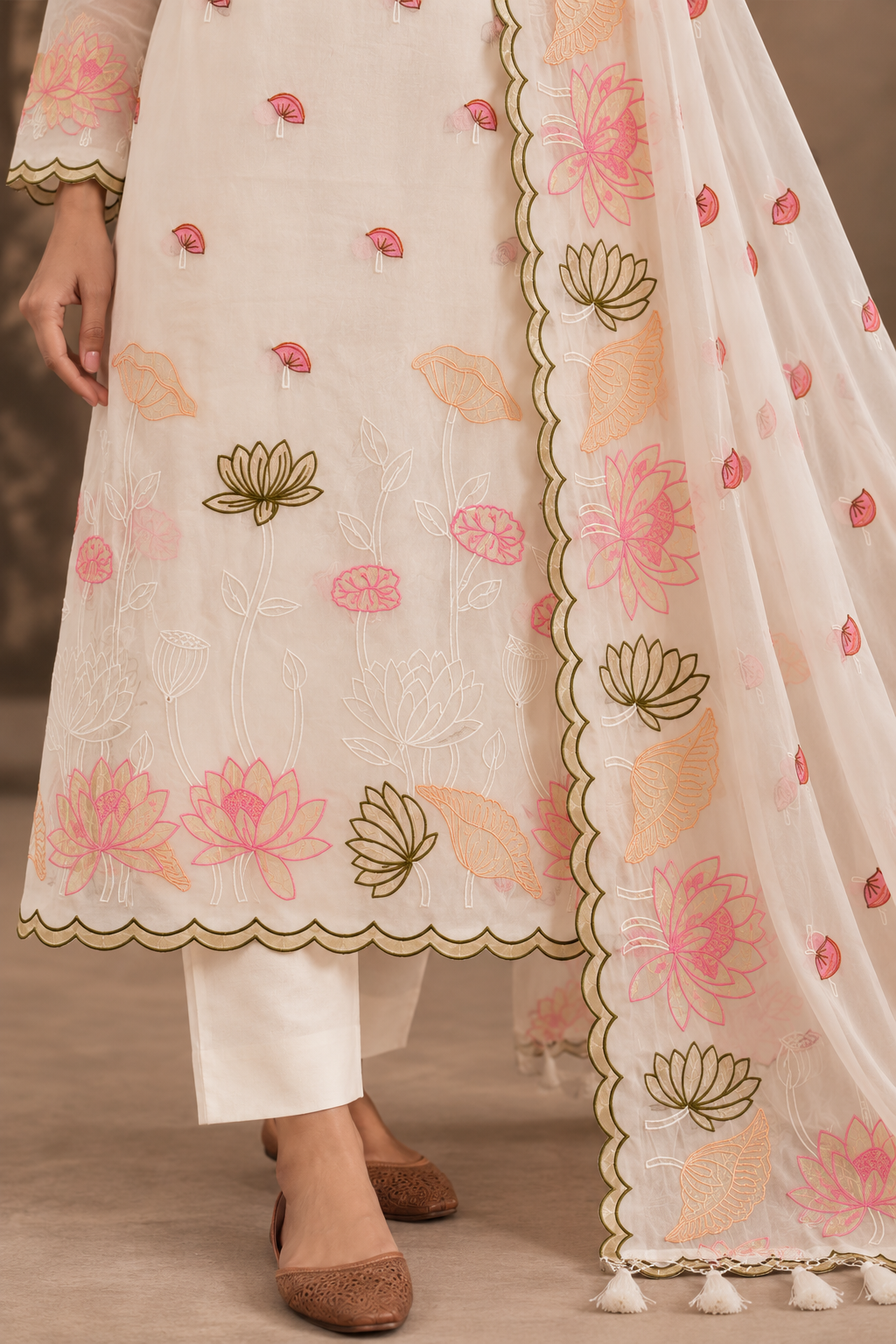 Ivory Tissue Cutwork Appliqué Suit Set