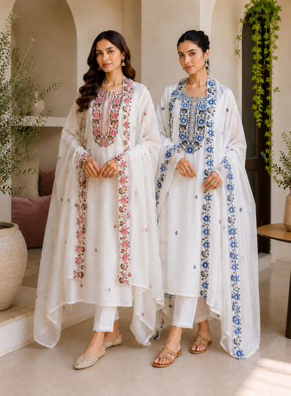 Floral Embroidered Linen Suit