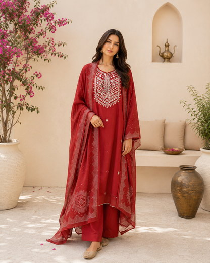 Mirror Embroidered Mal Chanderi with Mukesh Elegance
