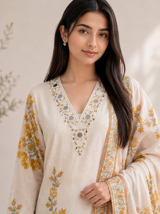 Mirror Embroidered Maslin Suit