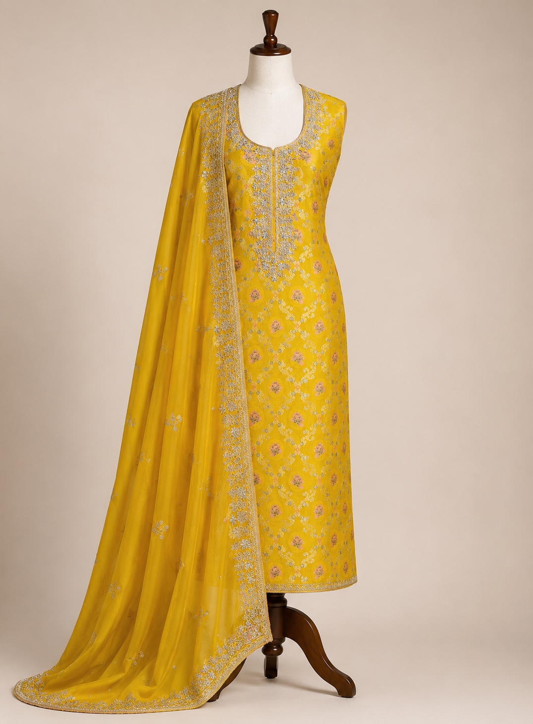 Sunshine Banarasi Elegance with Kalkatta Handwork