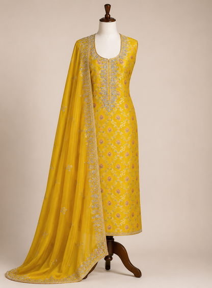 Sunshine Banarasi Elegance with Kalkatta Handwork