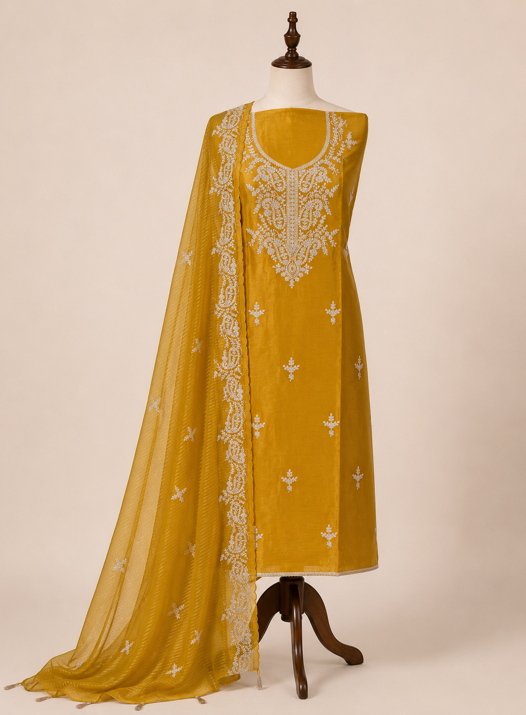 Shimmer Crepe with Exquisite Code Work & Tissue Organza Embroidered Dupatta