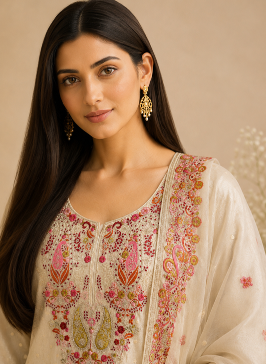 Premium Shimmer Silk Elegance with Embroidered Detailing