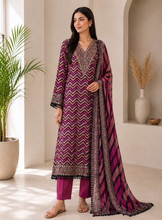 Bold Chevron Muslin Suit Set