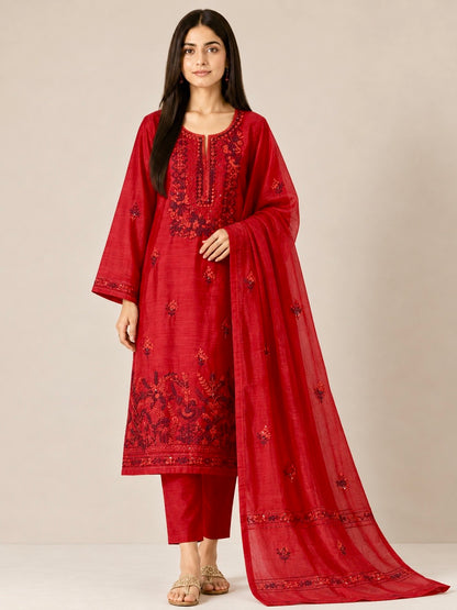 Red Floral Hand Embroidery Suit