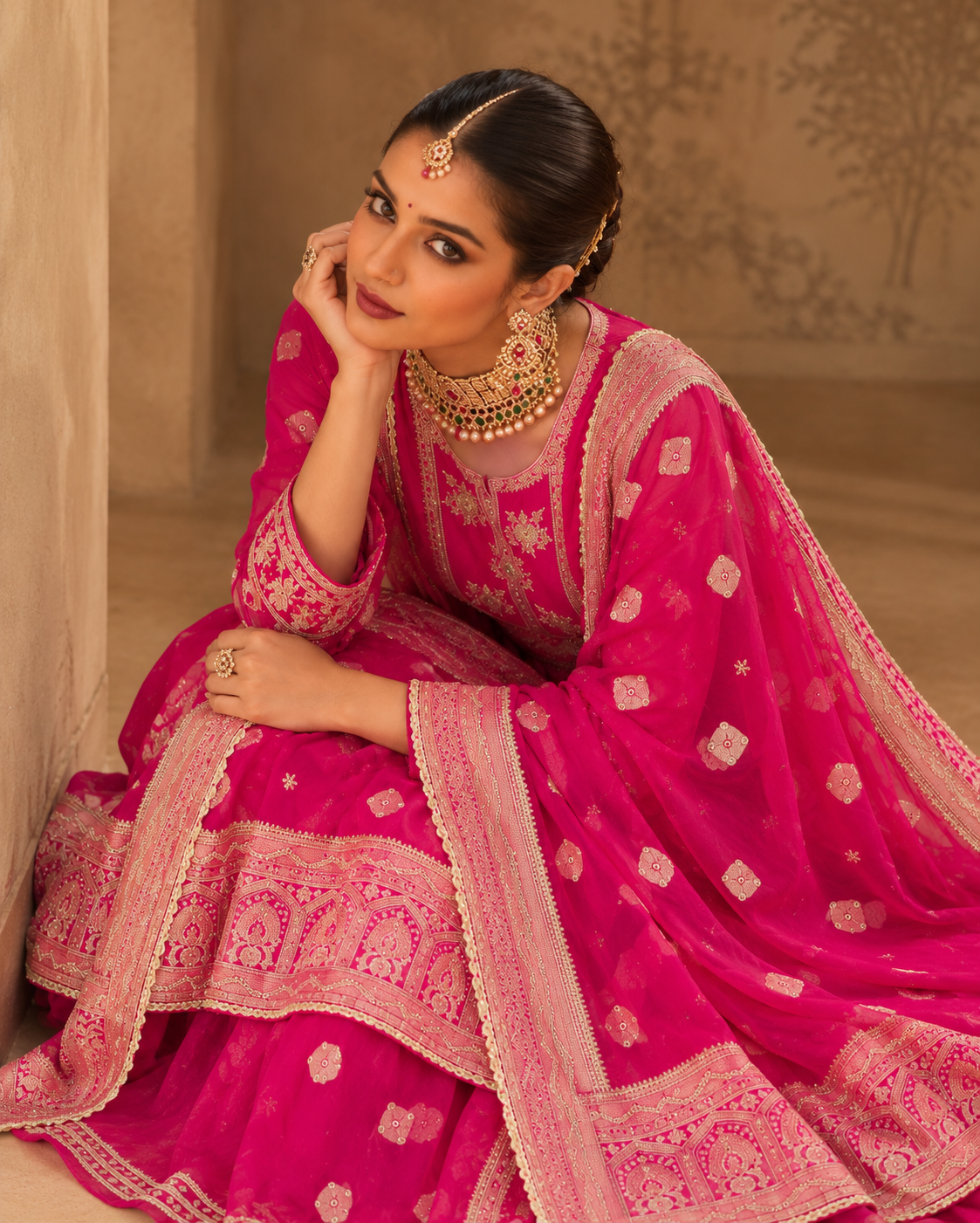 Rani Pink Banarasi  Suit Set