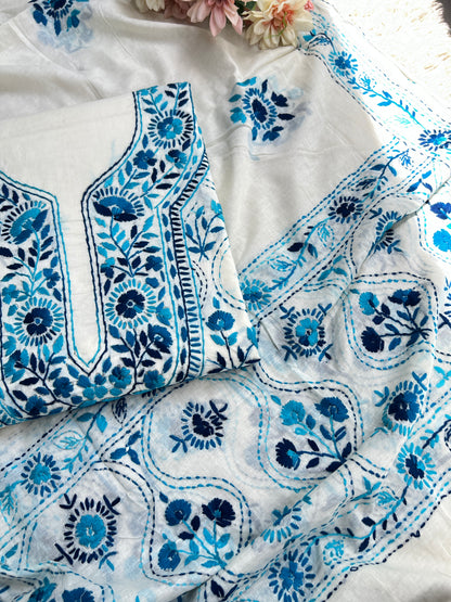 Ivory & Midnight Blue Hand Embroidered Cotton Suit Set