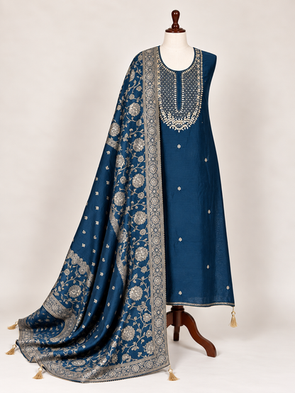 Royal Blue  Chanderi Suit with Banarasi Dupatta